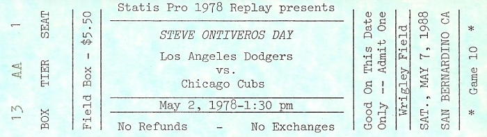 Ticket - Steve Ontiveros Day - 5/7/88
