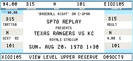 Ticket - Rangers vs Royals - 12/28/19